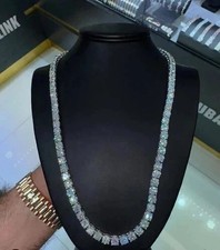 12Ct Round Cut Lab Created Diamond Men's Tennis Necklace 14K White Gold Finish picture