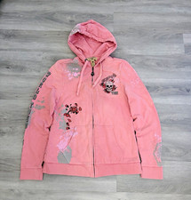 Vintage Ed Hardy Women’s Pink Full Zip Hoodie S Skull Logo Graphic Print Pockets picture
