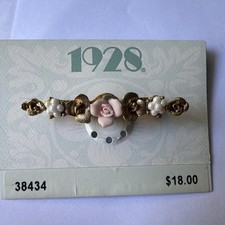 Vintage 1928 Brooch Pin Rose Display Card Victorian Style Steampunk Art Nouveau picture
