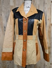 Vintage American Base Patchwork Leather Jacket Womens XL Collared Rare Style picture