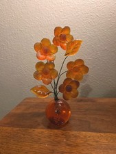 Vintage Lucite Orange Wire Flower Bouquet Sculpture 8”-60s-70s picture