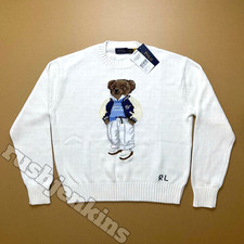 POLO RALPH LAUREN Polo Bear Sweater White Cotton Knit NWT Medium picture