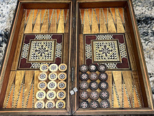LARGE Vintage Syrian Handmade Wooden Chess & Backgammon 16x16 picture