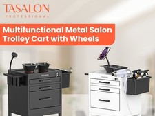 New Metal Salon Trolley Cart, Hair Stylist Station with 3 Lockable Drawers picture
