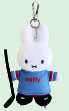 Miffy Official Plush Doll : Miffy Ice Hockey Blue 13cm Rabbit Key ring Bag charm picture