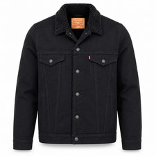Levi's Men's Premium Soft Flannel Sherpa Lined Multi Pocket Trucker Jacket Black picture
