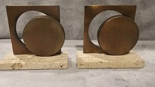 Vintage 1971 William Macowski Bookends MCM Brutalist Architectural Travertine picture