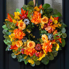 24 Inch Harvest Fall Wreaths for Front Door outside with Orange Peony | Artifici picture