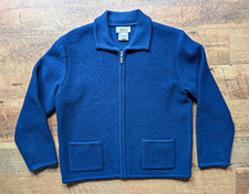 VTG 90s Talbots PS Blue Wool Knit Full Zip Sweater Jacket Pockets Cottage Granny picture