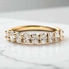Oval Cut 2.50 Ct Natural Diamond Half Eternity Wedding Band 14K Yellow Gold 6 7 picture