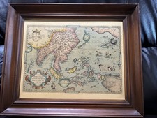 Vintage Old World Map of Asia Wood Framed Rectangular 17 X 14” picture