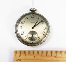 Antique 1923 Elgin USA 17J 12s Grade 345 10K White GF Men's Pocket Watch As-Is picture