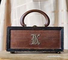 EvezBeadz 1968 Royal London Wooden Box Purse K Top Handle Bag MCM Vtg Velvet Red picture