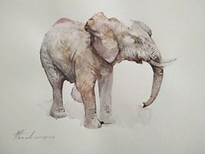 Elefant, Animal, Watercolor artwork, Handmade, Original painting on paper picture