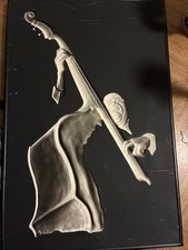 Vintage 1957 Hand Richter Plaster Jazz Wall Plaque - Upright Bass Player MCM picture