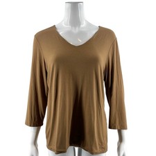 Chicos Womens Ultimate Tee Top Size Large Brown V Neck Stretch Knit Shirt picture