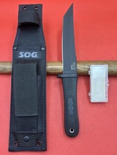 🔪Unused SOG Tsunami TS-02 Fixed Blade Knife, Tanto Blade, With Sheath & Stone picture