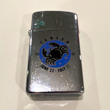 Vintage Zippo Cancer Zodiac Sign Lighter June 22-July 23 Chrome Flip Top Lighter picture