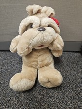 Commonwealth Vintage Plush Stuffed Dog Beige Red White Santa Hat 1984 Medium picture