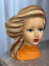 Mod Windy Hair Relpo LG 6” Teen Pop Orange Lady Headvase Vtg Head Vase Wow Eyes picture
