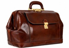 Men Genuine Leather Doctor Bag Vintage Gladstone Travel Bag Briefcase Brown picture