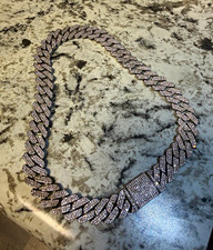22 inch Silver Rhinestone Iced Out Cuban Link Chain Necklace, Moissanite picture