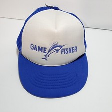 Vintage Game Fisher Trucker Hat Marlin Fishing Snapback Blue Mesh Cap w/ Rope picture