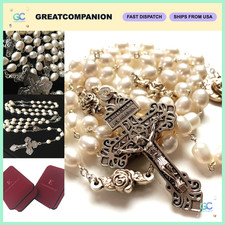 Elegant 8-9MM Natural Real Pearl Rosary Necklace with Crucifix & Gift Box picture