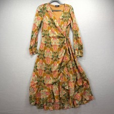 Justin Boots Western Wrap Dress Womens Small Multi Paisley Wohali Cowgirl Ruffle picture