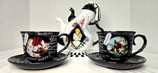 Disney Alice in Wonderland Triple Spout Teapot & Mugs Mad Hatter Queen of Hearts picture