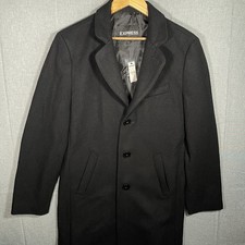 NWT Express Mens Black Recycled Wool Blend Mid Rise Trench Overcoat Mens S picture