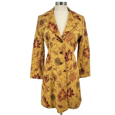 CAbi Tapestry Brocade Long Coat Womens 6 Gold Burgundy Floral Paisely Jacket picture