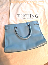 Tusting for Levenger Kimbolton Large Robin's Egg Blue Leather Tote England picture