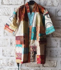 Vintage Kantha Patchwork Robe Handmade Silk Kimono Jacket Reversible India picture
