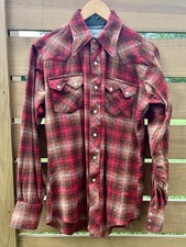 50s H Bar C Ranchwear Western Pearl Snap Red Wool Plaid Shirt Men’s L picture