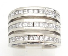 18k White Gold Princess Cut Diamond & Blue Sapphire 3-Row Band Ring 2.55ct picture