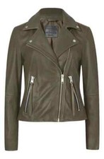 NEW, AllSaints Dalby Lambskin Leather Biker Jacket In Emerald Green SZ 2 #SJ2690 picture