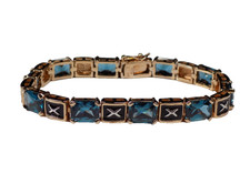 Vintage London Blue Spinel XO Tennis Bracelet Gold Vermeil 925 Sterling Silver picture