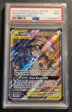 PSA 9 POKEMON TCG RESHIRAM & ZEKROM GX #222/236 COSMIC ECLIPSE TAG TEAM picture