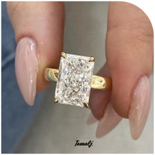 3 Ct Radiant Cut Moissanite Hidden Halo Engagement Ring 14k Yellow Gold Plated picture