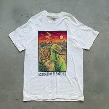 Vintage 90s Extinction if Forever Dinosaur Dino T-Rex T-Shirt picture