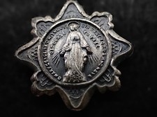 Vintage Miraculous Medal Catholic Pendant Ornate Star Frame Silver Tone 3/4 in picture