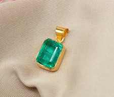 Natural Emerald Pendant For Gift Silver Jewelry Gold Plated Birthstone Pendant picture
