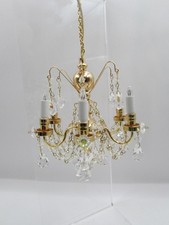 Dollhouse Miniature 12v Electric Brass 6 Arm Crystal Chandelier HW2816  picture