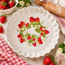 Vintage Action Strawberry Tart Quiche Baking Dish Stoneware Japan Cottagecore picture