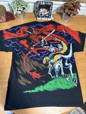Vintage 1993 kiss T-shirt liquid blue “ Dragon vs Knight“ AOP Fantasy Gildan Tee picture