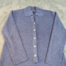 Liz Claiborne Liz Sport Blue Marl Cotton Knit Button Front Cardigan Sweater L picture