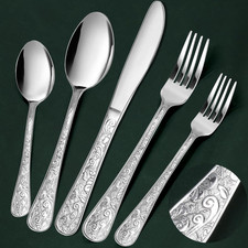 60-Piece Vintage Carved Silverware Set for 12, Stainless Steel Flatware Set with picture