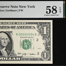 2009 $1 Federal Reserve Note PMG 58EPQ Birthday Low Serial Number 00000084 picture