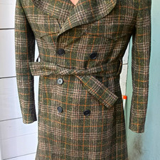Rare Vintage Louis Feraud Paris Plaid Double-Breasted Belted Long Coat Size L picture